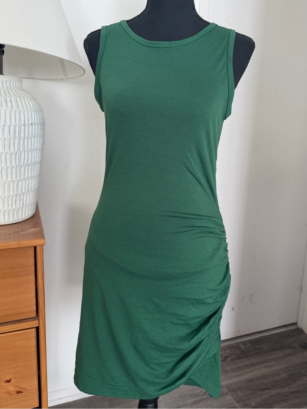 Cupshe Forest Green Sleeveless Ruchedw Side Tank Dress Size M
